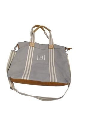 Pottery Barn Kids Classic Diaper Tote Bag Grey White Tan Changing Pad Monogram H